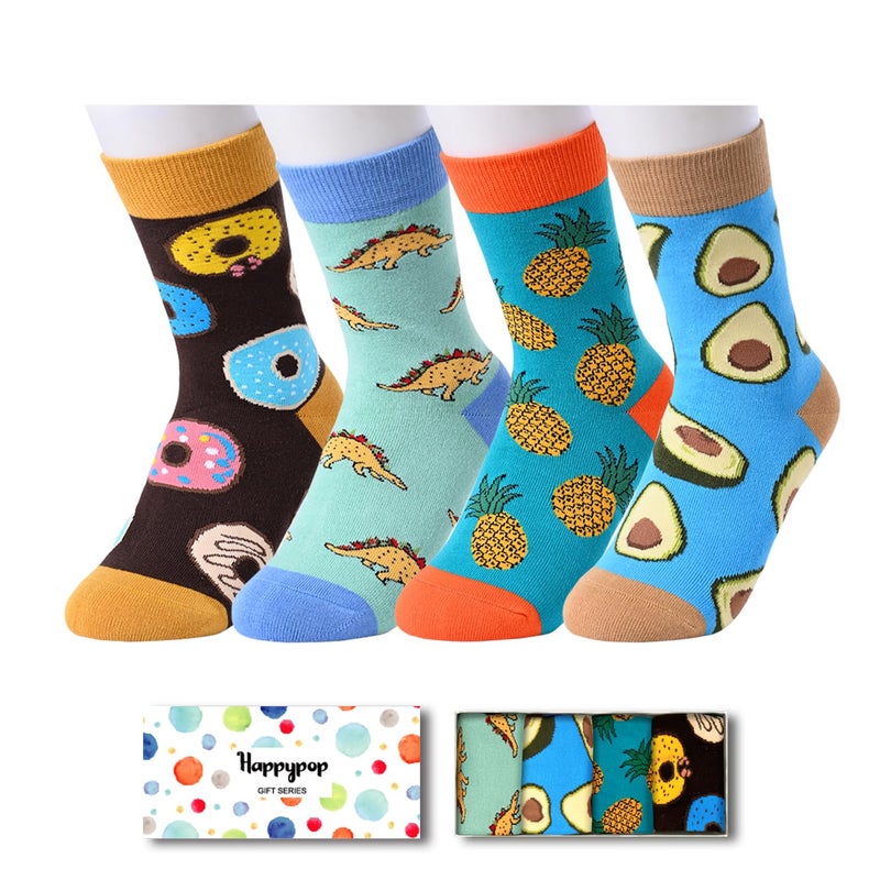 Happy Pop Crazy Socks for Kids Boys - Fun Taco Donut Pineapple Avocado Socks 7-9 Years, Funny Christmas Gifts for Boys - Image 1